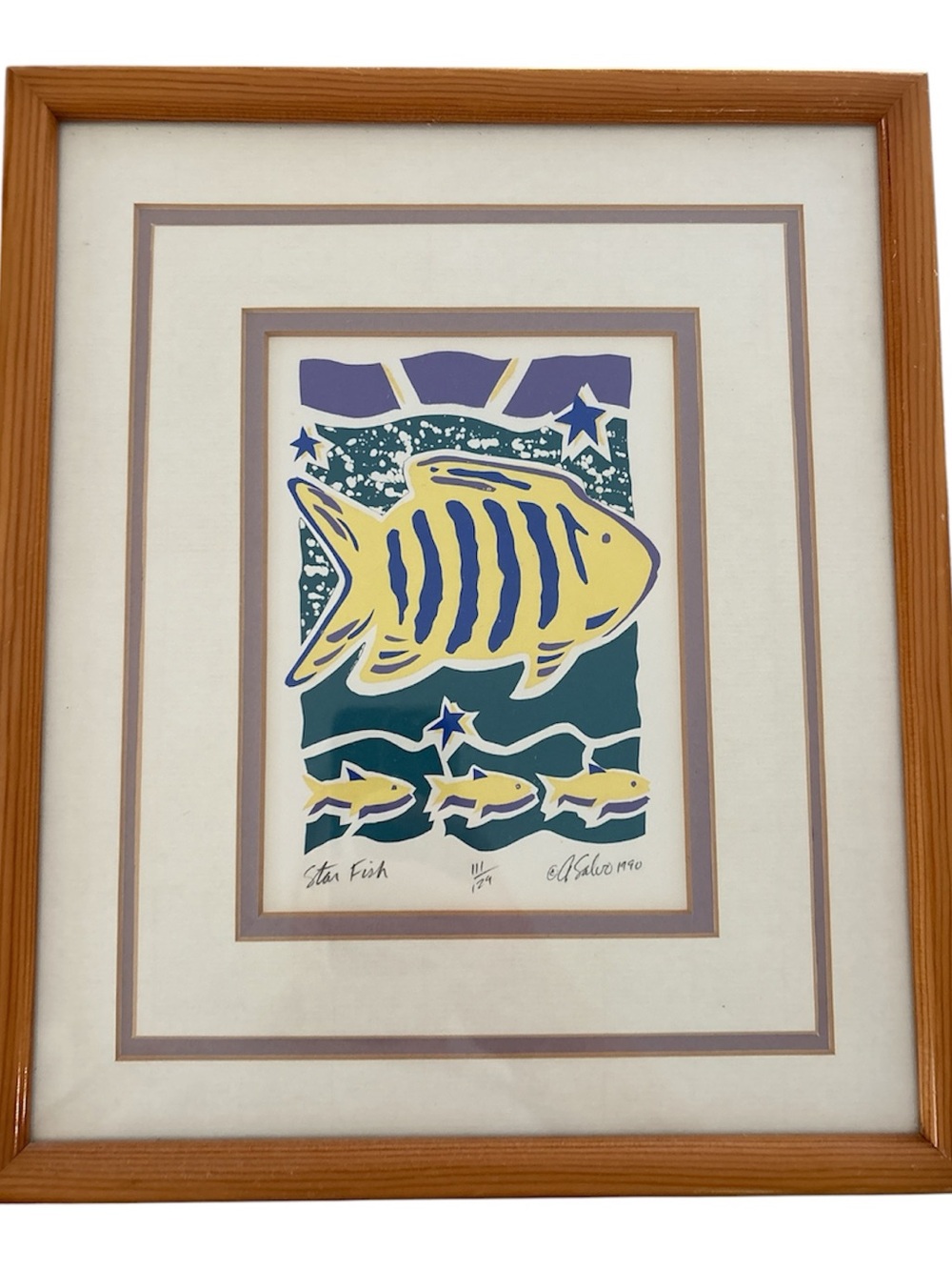 Framed Yellow & Blue Fish Art Print - Pets Fish Wall Decor